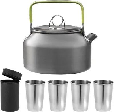 Produktbild von Camping Kochgeschirr 0,8L Teekanne Edelstahlbecher Aluminium robust
