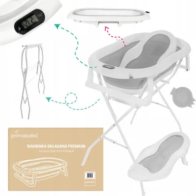Zdjęcie produktu dla Primabobo Premium wanienka ze stojakiem, termometrem i fotelikiem, szara