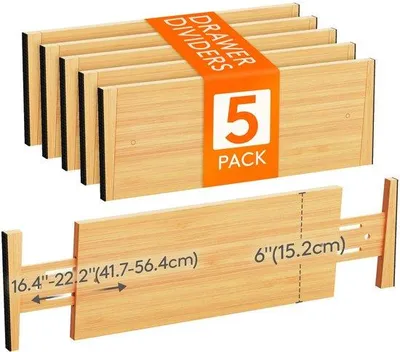 Image de Ensemble d'étagères en bambou, réglables, 41-56 cm, pour la cuisine, les placards et le bureau