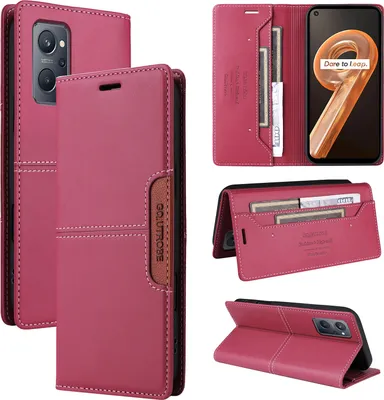 Produktbild von Handyhülle für Realme 9i Hülle, Leder Flip Wallet Kartenfach Stand Schutzhülle Rot