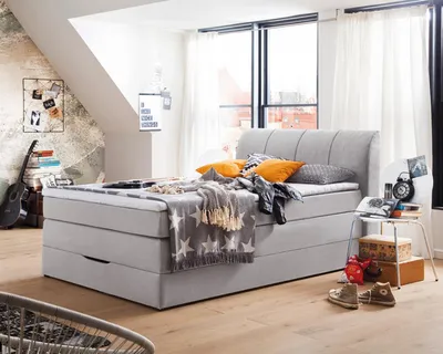Produktbild von Boxspringbett Modesto Stoff silber Topper 140x200 cm