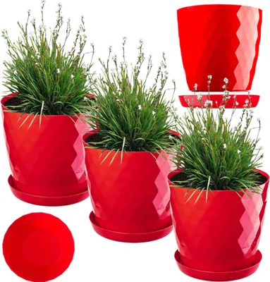 Immagine prodotto di KADAX coprivaso per fiori 30 cm con supporto in plastica rossa 3 pezzi