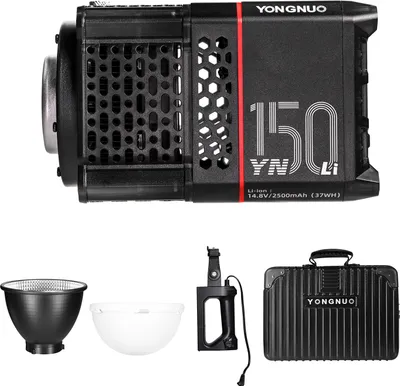 Obrázek produktu pro YONGNUO YN150Li Přenosné 150 W LED video světlo, fotografické výplňové světlo, 3200 K šC 5600 K, studiové světlo COB, vestavěná baterie 2500 mAh, 12 světelných efektů, CRI 95+, ovládání APP s baterií NP-F, rukojeť, standardní reflektor, silikonový difuzér, taška na přenášení