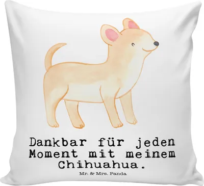 Produktbild von Mr. & Mrs. Panda Deko Kissen Chihuahua Moment - Weiß - Geschenk, zier, 40x40, für sofa, kuschelkissen, bedruckt