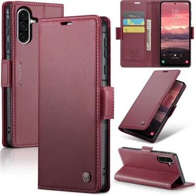 Produktbild von Lederhülle für Samsung Galaxy A56 Brieftasche Kartenfach Schutzhülle mit Standfunktion Rot