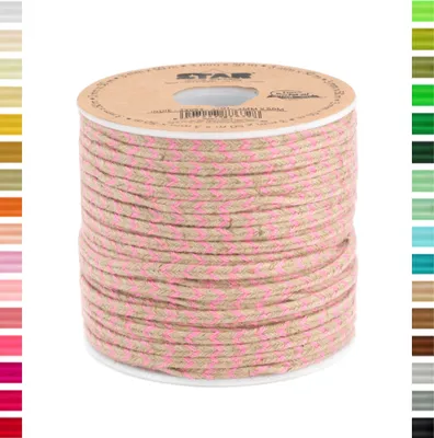 Produktbild von Natur Jutekordel 3mm, 50 Meter, Fischgrat Streifen, Farbe:rosa