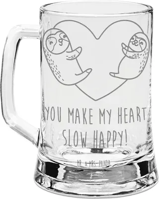 Produktbild von Mr. & Mrs. Panda Krug Faultiere Herz - Transparent - Geschenk, Gravur Bierkrug, Humpen, Mitbringsel, für Frauen, Valentinstag, graviert, Hochzeitstag, Mit, Partner