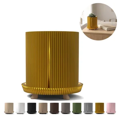 Produktbild von Übertopf mit Füßen geriffelt Japandi 11,9 cm, 3D-Druck aus PLA – Seidengold