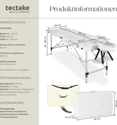 Produktbild von 2 Zonen Massageliege Breite 60 cm, Polsterung 4 cm 205 x 95 x 89 cm