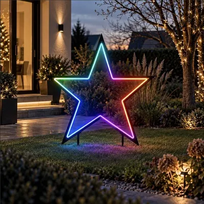 Produktbild von Garden d'light Neon Gartenstecker LED Stern Eisen schwarz Ø 90 x 102 cm RGB mit Timer