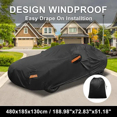 Image de Housse Voiture Pour Hyundai Elantra Berline 210D-Pu Housse Voiture ExtšŠrieure Complššte Toutes Saisons ImpermšŠable Protection Soleil, Pluie Neige Fermeture šŠclair Conducteur Noir