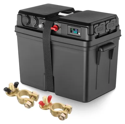 Imagen del producto de Caja de batería para motor de barco - 50 Amperios, 12 Voltios - Con puertos USB-A, USB-C y encendedor de cigarrillos