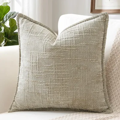 Chenille Kissenbezug 40x40 cm, hellbraun, weich, mit Rand