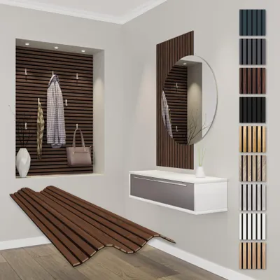 Produktbild von HEXIM Akustikpaneele 118x60cm Holz Comfort - flexible Holzpaneele Platten Lamellenwand MDF Wandpaneele Lamellenverkleidung Wandverkleidung schalldämmend (0.71m² Catania Oak)