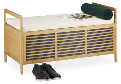 Bambus-Poef mit Stauraum und Sitzkissen, L, 93,5x48x50 cm