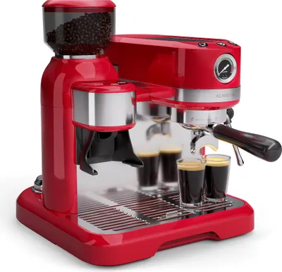 Image de Klarstein Bella Café machine à café en grains – 19 bars, 1550 W, broyeur intégré 200 g, réservoir 1,4 L, mousseur à lait, Thermobloc, Inserts Pour 2 Tasses, rouge