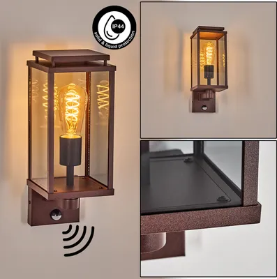Produktbild von Castelbuono Außenwandlampe m. Bewegungsmelder aus Metall/Glas in Rost-/Rauchfarben