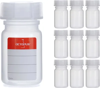 Produktbild von 10x 50 ml Weithalsflasche mit Deckel, naturfarben, rund, G 32