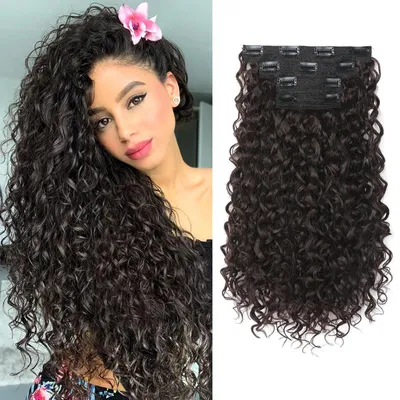 Obrázek produktu pro Clip-in prodlužovací vlasy, 4 kusů, 100% proteinová hedvábí, vlnité, délka 40 cm, tmavě čokoládově hnědé