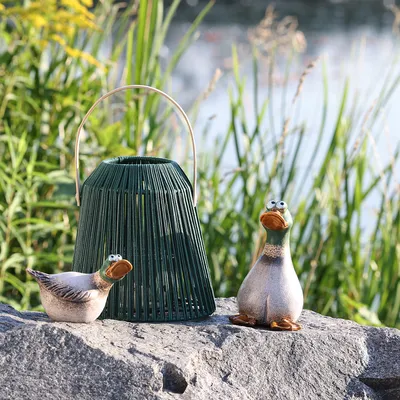 Produktbild von Enten Deko Keramik Frühling Erpel 15cm Braun Grün Set 2 Stück