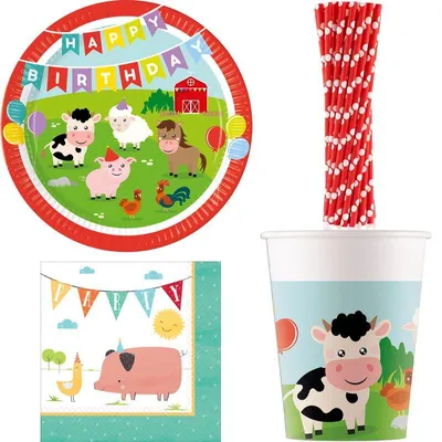 Produktbild von Partyset Bauernhof Kindergeburtstag Deko Tiere Schwein Kuh
