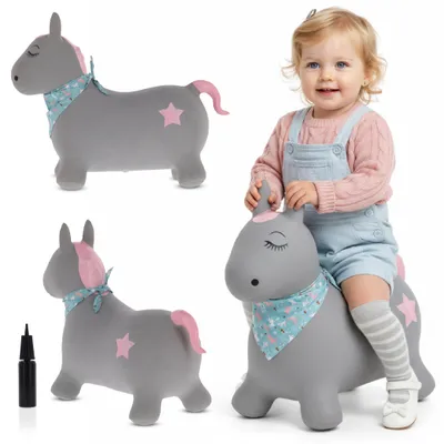Image de SUN BABY animaux sauteurs à partir de 1 an avec pompe jouet gonflable en caoutchouc de haute qualité et résistant poney brun