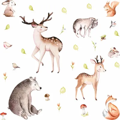 Produktbild von 203 Wandtattoo Waldtiere Aquarell Hirsch Reh und Bär - Größe 750 x 420 mm