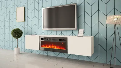 Produktbild von Moderne TV-Schrank CARBON mit Kamin TV-Lowboard RTV Weiß Hochglanz