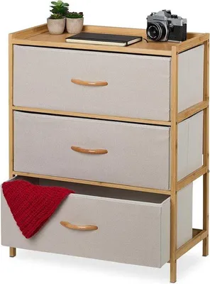 Immagine prodotto di Cassettiera con 3 cassetti in tessuto - bambù - per corridoio e camera da letto - HxLxP 73 x 57,5 x 30 cm - mobile contenitore - beige naturale