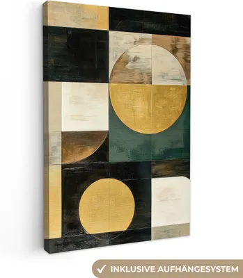 Produktbild von Leinwand Bilder 60x90 cm - Abstrakte Formen - Gold - Schwarz, Wandbilder, Wanddeko Wohnzimmer, Bild