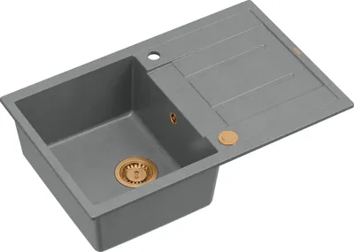 Obrázok produktu pre Kuchynský drez QUADRON s 1 misou | Rozmery: 78 x 50 x 22 cm | MORGAN 111 | Kuchynský drez GraniteQ granitový drez so sifónom | Sivá a meď