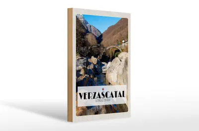 Produktbild von Holzschild Reise 20x30cm Verzascatal Brücke Wald Fluss Natur