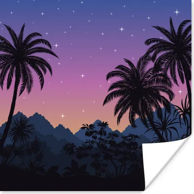 Produktbild von MuchoWow® Poster Sternenhimmel - Palme - Berg 100x100 cm - Babyzimmer