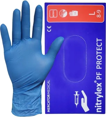 Zdjęcie produktu dla Rękawice jednorazowe MERCATOR Nitrylex Classic Blue, nitrylowe, bezpudrowe, nitrylowe, EN 374, EN 455, 100 sztuk