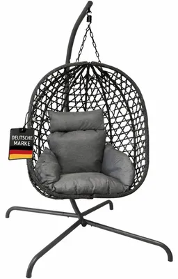 Produktbild von BURI Hängesessel mit Gestell | Robuster Hängestuhl in Anthrazit | Hängeschaukel für Indoor und Outdoor | Balkon Hängekorb Inkl. Kissen | leichter Aufbau