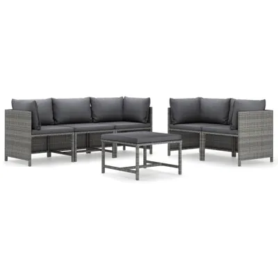 Produktbild von 6-tlg. Garten-Lounge-Set mit Kissen Poly Rattan Grau