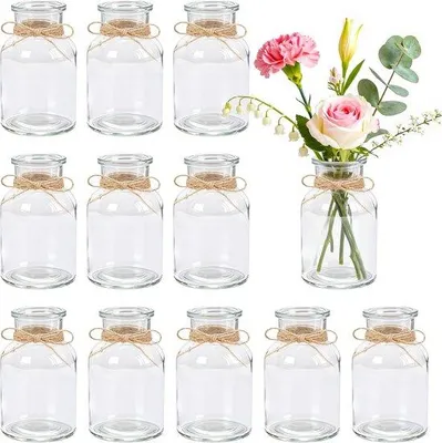 Productafbeelding van BTSD-home 12 stuks kleine glazen vaasjes, 125 ml, ideaal voor tafeldecoratie en bruiloften