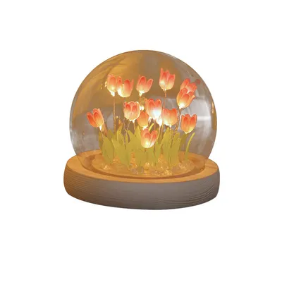 Produktbild von DIY Tulpe Nachtlicht, Tulip Lamp mit Glasabdeckung, Atmosphäre Licht