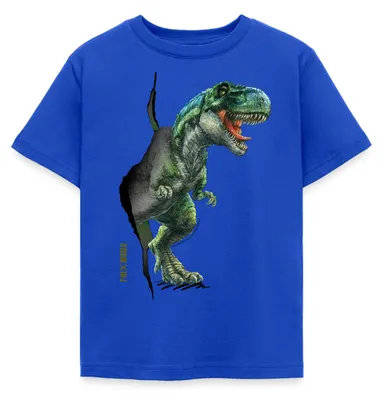 Produktbild von Spreadshirt T-Rex World Durch Die Wand Kinder T-Shirt, 98/104 (3-4 Jahre), Royalblau