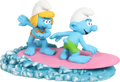 Zdjęcie produktu dla Dekoracja akwariowa AQUA DELLA Smerfy surfujące na wodzie ok. 16 x 8 x 9 cm Żywica poliestrowa