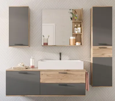 Produktbild von Mason Badmöbelset 192cm Eiche Nachbildung,grau.