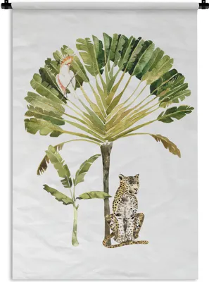 Produktbild von MuchoWow® Wandteppich Wandbehang Dschungel - Leopard - Tiere 60x90 cm Tapisserie Dekoration Wandtuch - Foto-Teppich - Abwaschbar