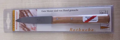 Image de Herder couteau à légumes "Mittelspitz" inoxydable finement ébréché manche en hêtre rouge