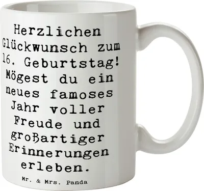 Produktbild von Mr. & Mrs. Panda Teetasse Spruch 16. Geburtstag - Weiß - Geschenk, Kaffeebecher, Keramikbecher, Happy Birthday, Freude, Glückwunsch, besondere Tag, Geburtstagsfreude