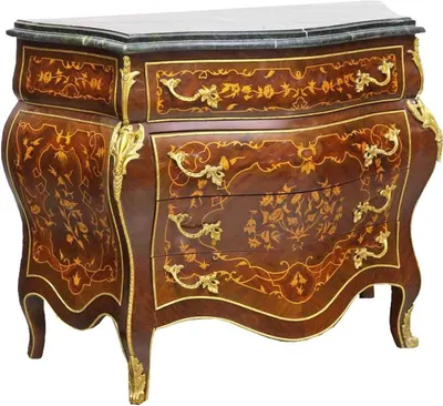 Image de Commode de style baroque de la marque Casa Padrino, avec 4 tiroirs et plateau en marbre, en marron, or et noir, dimensions : 110 x 50 x hauteur 90 cm