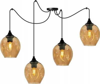 Obrázek produktu pro Prage Spider závěsná lampa - závěsná lampa ve tvaru pavouka - stropní lampa - pavoučí lampa se 4 hlavami - závěsná lampa z kovu a skla - medová