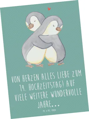 Produktbild von Mr. & Mrs. Panda Postkarte 14. Hochzeitstag Elfenbeinhochzeit - Meeresbrise - Geschenk, Fotokarte, Postkarten, Ansichtskarten, Beständigkeit, besonderer Anlass, Geschenke