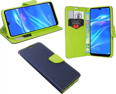 Obrázok produktu pre cofi1453® "Fancy" book case kompatibilný s HUAWEI Y7 2019 kryt mobilného telefónu peňaženkové puzdro ochranný kryt s funkciou stojana, slot na kartu modro-zelený