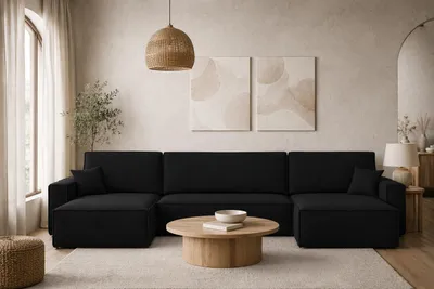 Image de Canapé d'angle Kaiser avec fonction couchage et coffre de rangement, canapé d'angle BEST U XL en tissu Verita noir