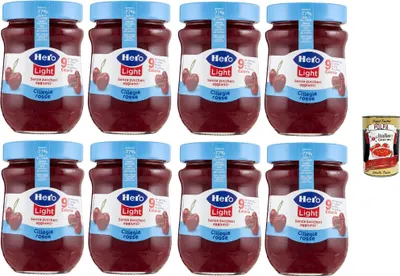 Produktbild von Hero Light Light Rote Kirschen, Marmelade, 8 Gläser mit 280 g, Marmelade und zusätzlicher Marmelade, hochwertige Früchte, ohne Konservierungsstoffe und ohne Farbstoffe + Italian Gourmet polpa 400g